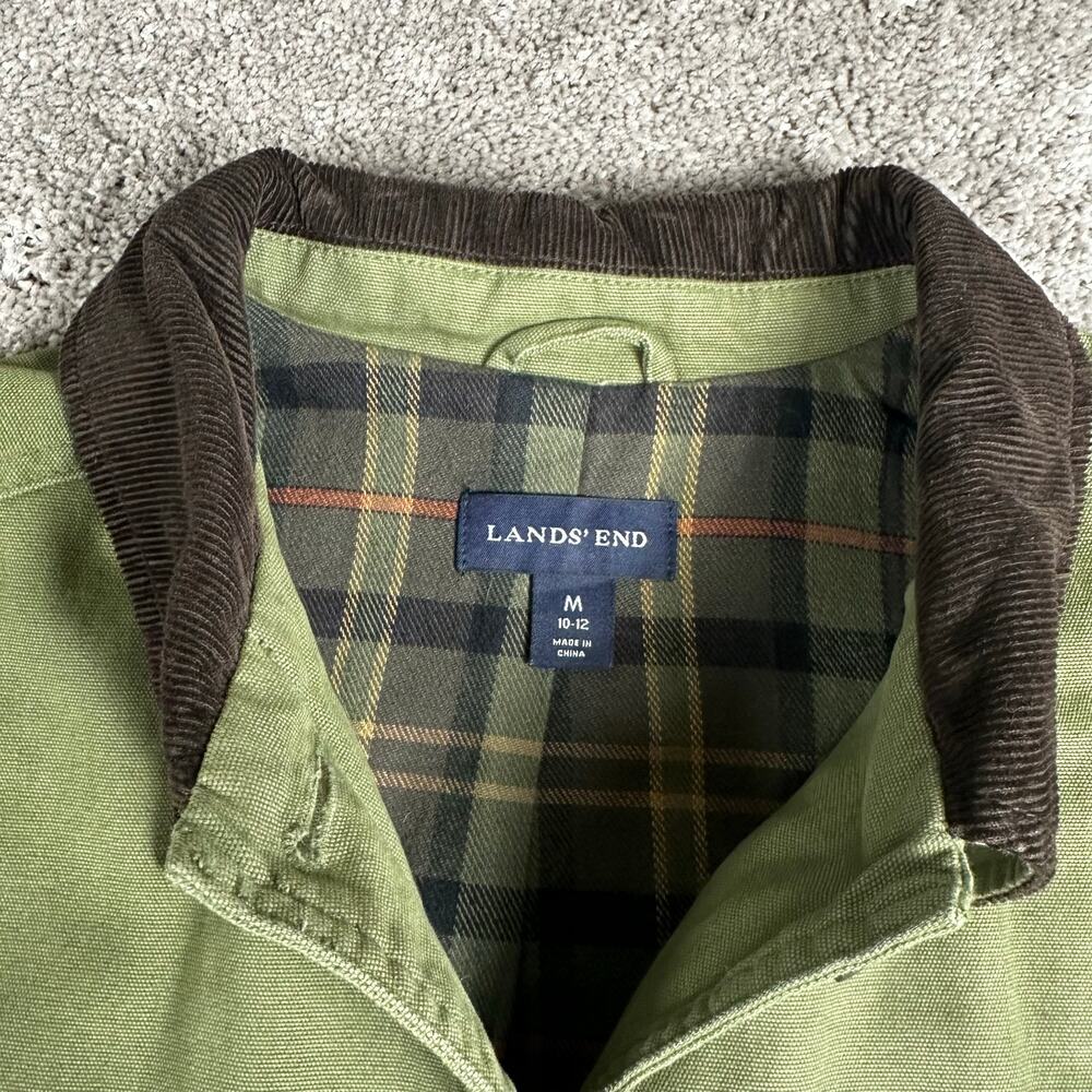 Lands End Barn Jacket Size M Olive Green Corduroy Collar Plaid Lined Outdoorsy - Picture 5 of 6